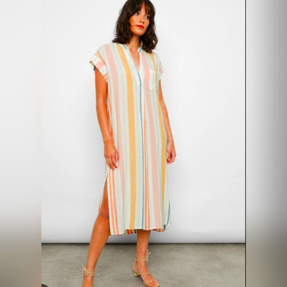 Striped Multicolor Midi Dress Rails Iona Dress L Linen Striped MSRP $228